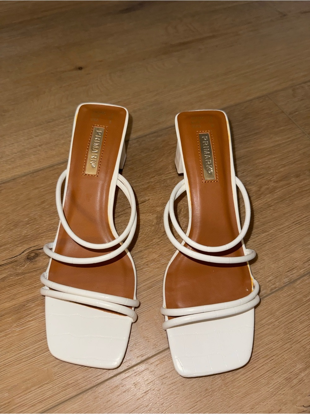 Primark White Strappy Square-Toe Kitten Heel